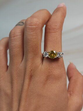 Simulated Yellow Citrine & 1Ct Lab Grown Diamond Round ring .925 Sterling Silver
